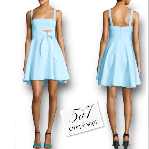 CINQ A SEPT Nyma Tie Front Ponte Sexy French Cutout Mini Dress Tiffany Blue Sz 6 - Picture 1 of 13